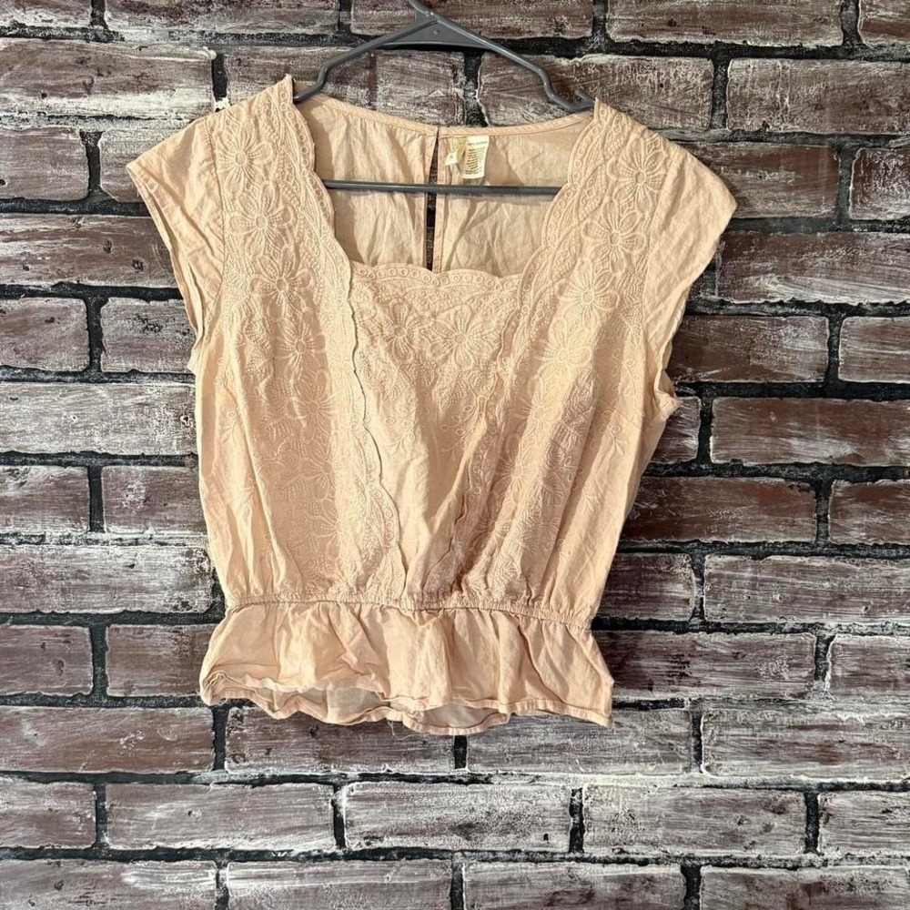 Japna Embroidered Lace Peplum Top Women's S Blush Cotton Boho